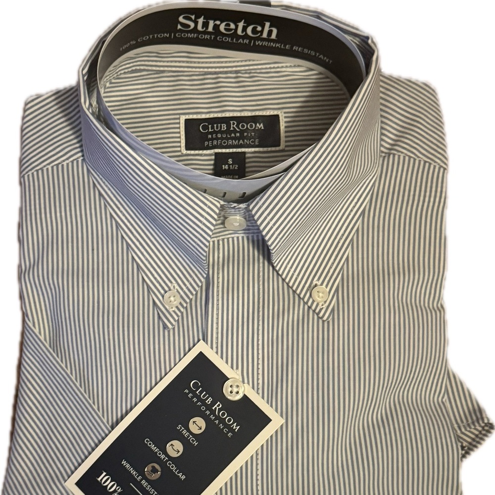 Men’s Short Sleeve Cotton Club Room Performance Button Down Small NWT